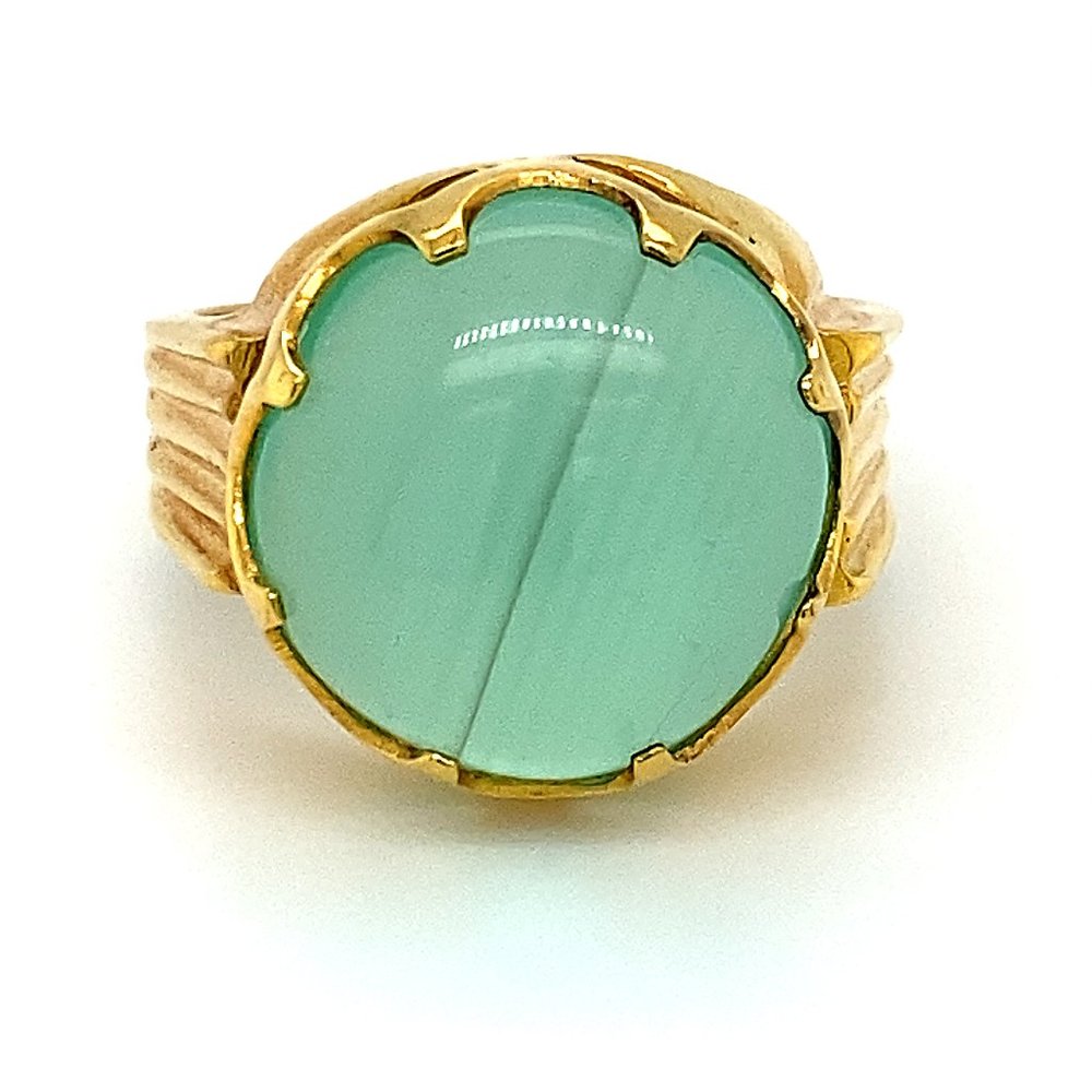 Green Cats Eye Calcite 13.12ct Solid 18K Gold Ring